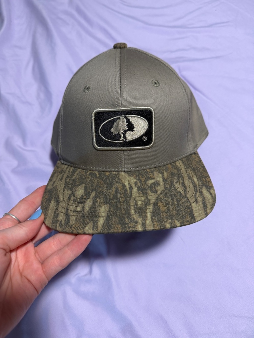 Mossy Oak Gray Cap with Camo Brim